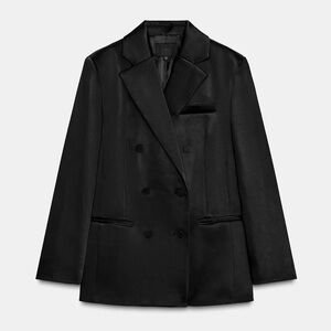 SAINT LAURENT STYLE OVERSIZED MATTE SATIN TUXEDO BLAZER